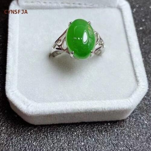 CYNSFJA Real New Rare Certified Natural Hetian Jasper Nephrite Rings Silver Lucky Amulets Green Jade Ring Elegant Birthday Gifts