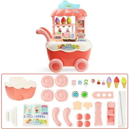 DIY Assembly Simulation Ice Cream Trolley Model LED Music Kids Pretend Play Toy