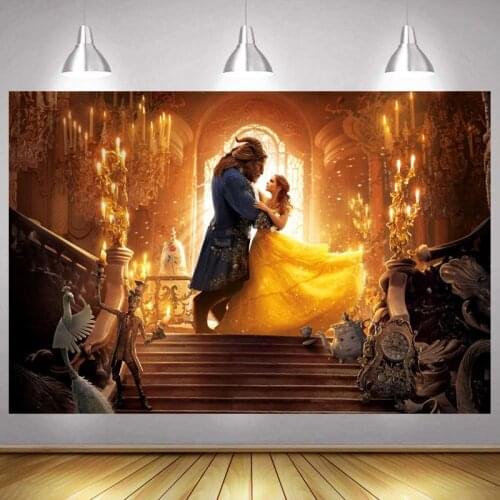 Beauty and the Beast Photo Backdrop Kids Girls Happy Birthday Party Decoration Photography Backgrounds Banner