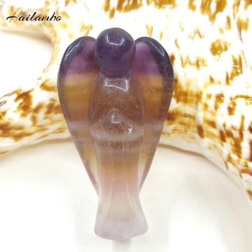 Hailambo Colorful Elegant Natural Fluorite Beads Gem-stone Angel Statue Carved Angel Figurine With Wing Pendant Charms New TS15