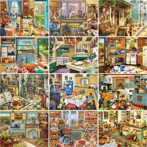 HUACAN Full Square/Round Diamond Painting Town Landscape Diamond Mosaic House Cross Stitch Wall Decoration Handcraft