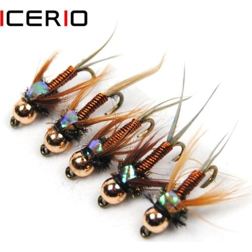 ICERIO 10PCS Copper John Fly Brass BeadHead Nymphs Tying Hook Trout Fishing Fly Lure Baits