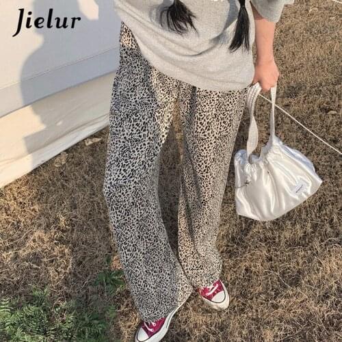 Jielur New Leopard Pants Loose Casual Wide-leg High-Waisted Sports Womens Pants Young Cool Street Style Trousers 2021 Summer