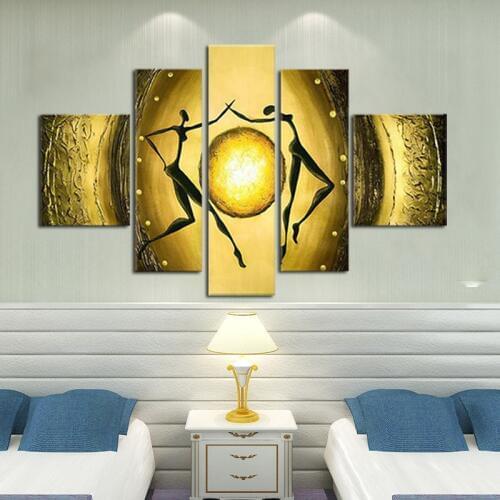 Pure handmade Golden Dance painting home decor modern abstract oil painting on canvas 5 piece decorative wall pictures no framed