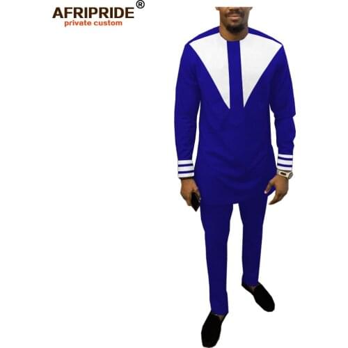 2019 African Men Clothing Set Dashiki Coat Jacket and Ankara Pants 2 Piece Set Plus Size Outfit Blouse AFRIPRIDE A1916031