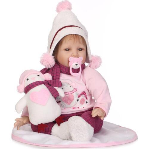 Mini realistic silicone reborn baby dolls girls boys soft body 55cm in Winter clothes smileing girl doll toy with plush animals