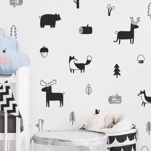 Nordic Style Forest Animal wall sticker Woodland Tree for children room nursery Vinyl Art Wall Stickers Modern Wall Decals Decor