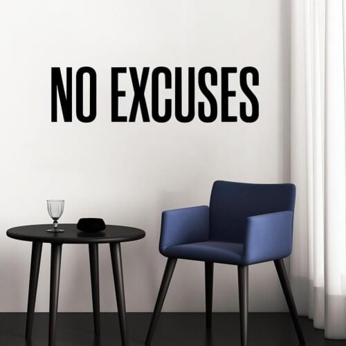 No Excuses Wall Sticker Self Motivation Quote Sport Home Gym Interior Wall Art Mural