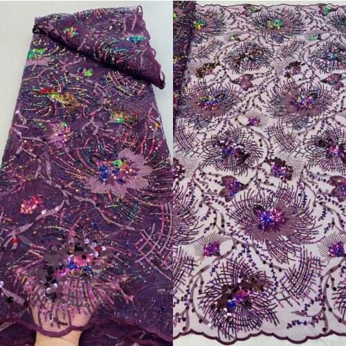 Nigerian Lace Fabric High Quality Sequin Lace Fabric red Embroidered Tulle African SYJ-588884 Lace Fabric