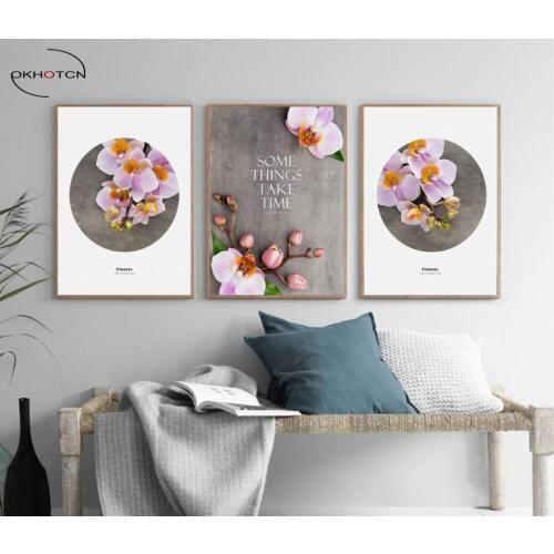 Nordic Minimalist Zen Floral Orchid Combination Decorative Painting Unframed Canvas Wall Art Living Room Decor
