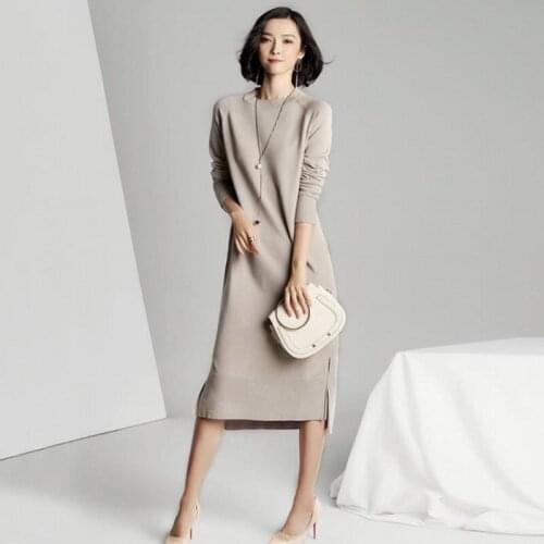 New autumn women dress elegant fashion designer clothes full sleeve knitting o-neck loose Jersey dress mid-calf european style