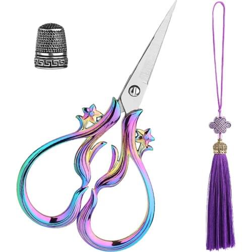 Embroidery Scissors, Sewing Scissors Set Sharp Tip Stainless Steel, Colorful Fantasy Design Scissors with Tassel,Thimble
