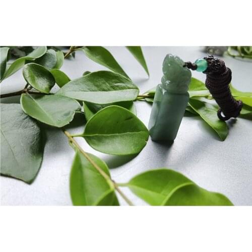 Natural Jade Pixiu Seal Jadeite Emerald Necklace Carved Charm Jewellery Fashion Amulet for Men Women Lucky Gifts