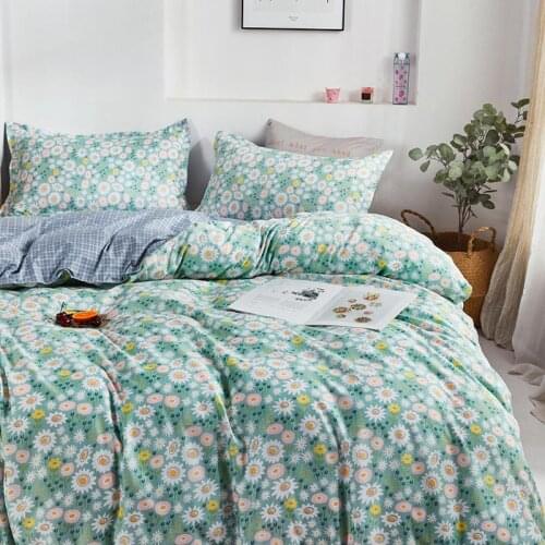 Pastoral green Bedding SetPlant Flowers Duvet Cover With Pillowcase 200x230/150x200,Blue Plaid Quilt Cover,King Blanket Cover
