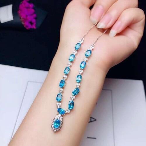 Natural And Real BlueTopaz pendant Necklace Natural real Blue Topaz 925 sterling silver Pendant