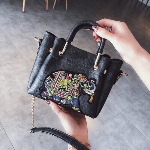 Luxury high quality womens bag 2020 new fashion contrast handbag embroidered elephant chic chain Single Shoulder Messenger Bag