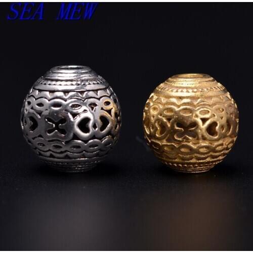SEA MEW 10 PCS 11mm Fashion Metal Raw Brass Spacer Beads Hollow Out Beads For Jewelry Making