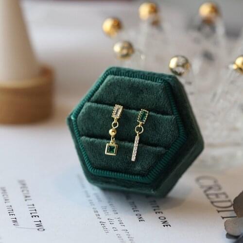 Cute Female Small Green Stone Earrings Crystal 925 Sterling Silver Gold Earrings For Women Small Square Stud Earrings