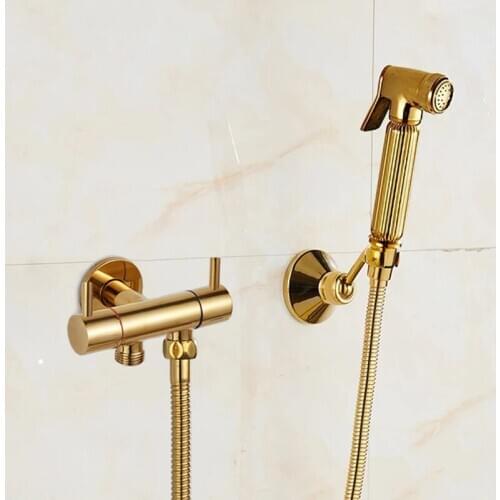 Bidet Faucets Gold Brass Shower Taps Washer Mixer Black Muslim Ducha Higienica Single Cold Water Mixer Crane Square Shower Spray