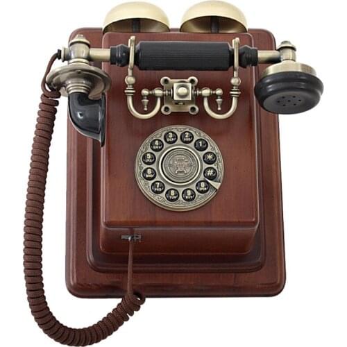 Vintage Rotary Dial Telephone Decoration, Wall Mounted Soild Wood and Metal Retro Corded Telephone Landline for Home Office Bar