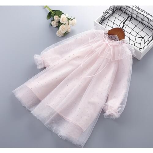 4-10 Years High Quality Spring Girl Dress 2021 New Chiffon Flower Draped Ruched Kid Children Clothing Girl Princess Dress