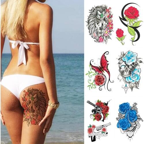 Waterproof Temporary Tattoo Sticker Flower Skeleton Henna Flash Tattoos Mermaid Butterfly Body Art Arm Fake Tatoo Women Men