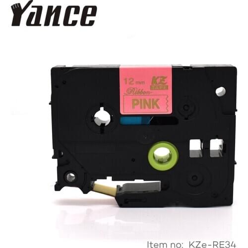 Yance TZe-RE34 TZe Satin Ribbon compatible Brother P Touch label printer tze tape 12mm Gold on Pink TZ-RE34 tze RE34 TZ RE34