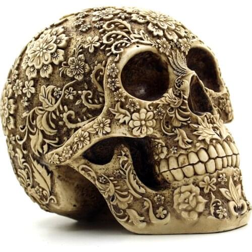 Fun Human Skull 1:1 Head Skeleton Human Precise Adult Head decoration flower skull Science Teaching Life-size Halloween Immovabl