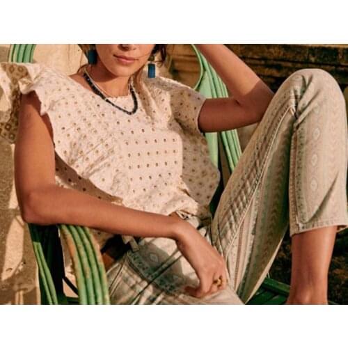 Women Shirt 2021 Spring and Summer New Ladies Pure Cotton Embroidered Hollow Ruffle Button Shirt