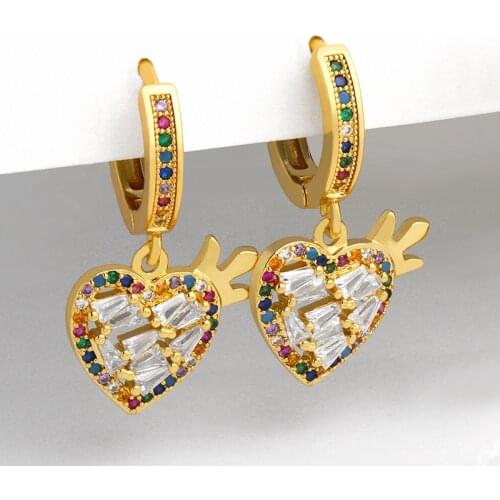 FLOLA Small Crystal Heart Earrings For Women CZ Cubic Zirconia Drop Earrings Dangle Multicolor Trendy Jewelry Women Gifts ersu87