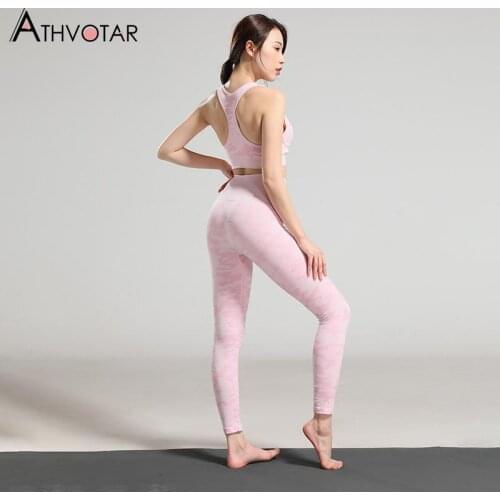 ATHVOTAR Two Piece Set Women Printed Top and Pants Seamless Leggings High Waist Elasticity Tracksuits Sweat Suits Women