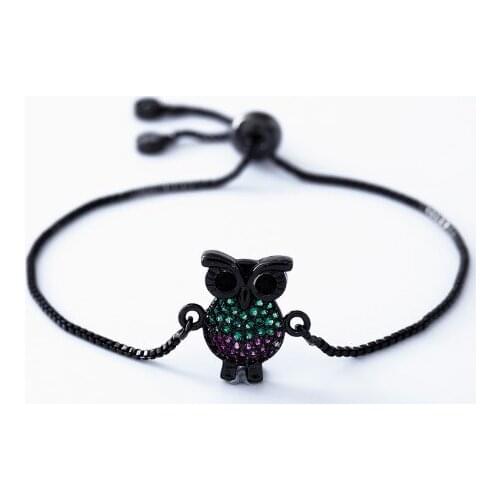 Gold silver Chain micro pave cz Zircon Cubic Zirconia bracelet rope adjusted Macrame owl Bangle jfh3 Fashion Jewelry