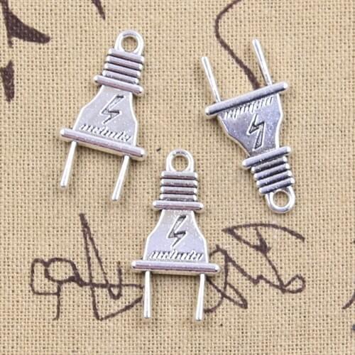 10pcs Charms Electric Plug 32x16mm Antique Silver Color Pendants DIY Crafts Making Findings Handmade Tibetan Jewelry
