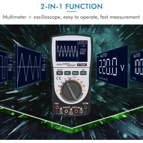2-in-1 Intelligent Digital Oscilloscope Multimeter DC/AC Current Voltage Resistance Frequency Diode Tester 4000 Counts 200KHz