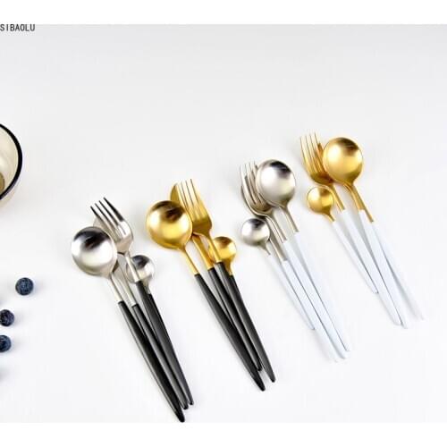 24 Pcs Plates And Cutlery Set 304 Stainless Steel Cutlery Set Steak Knife Fork Set Coffee Spoon Teaspoon Kitchen Tableware