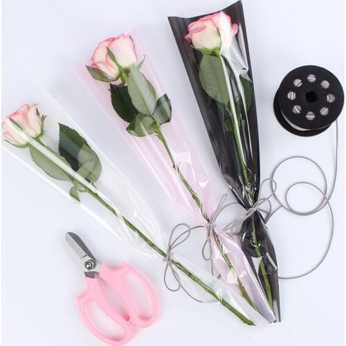 50pcs 45cm Florist Plastic Flower Packaging Bags Single Rose Bags Flowers Wrapping Paper Valentines day Roses Bag