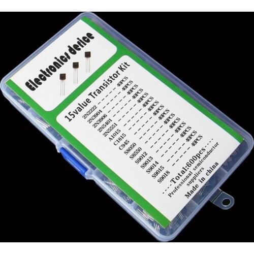 600Pcs 15 Value x 40 Pcs Transistor TO-92 Assortment Box Kit Transistors 2N2222 2N3904 2N3906 C945 S8050 S8550 S9014 S9013 9018
