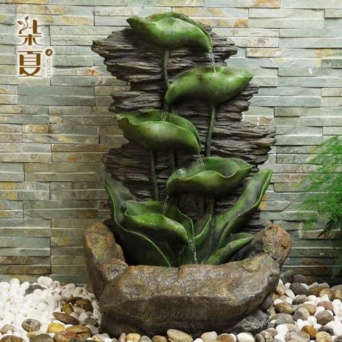 Large rockery Water Fountain Pond lotus Feng Shui round ornaments lucky living room floor water humidifier