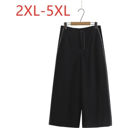 New 2021 Ladies Spring Summer Plus Size Cropped Pants For Women Large Loose Casual Black Wide Leg Trousers 3XL 4XL 5XL