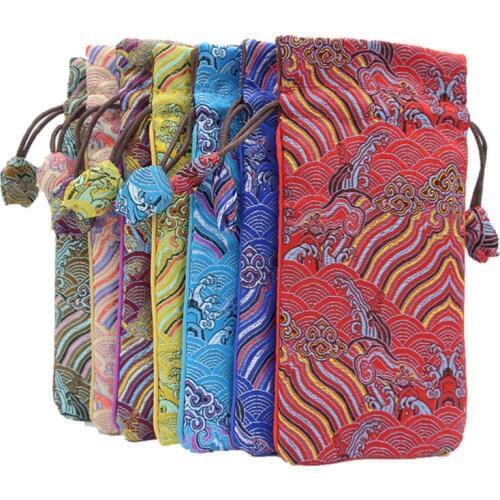 Chinese style Long Silk Jewelry Pouch Drawstring Gift Packaging Bags Cloth Travel Phone Pouch Comb Storage Pouch with lined