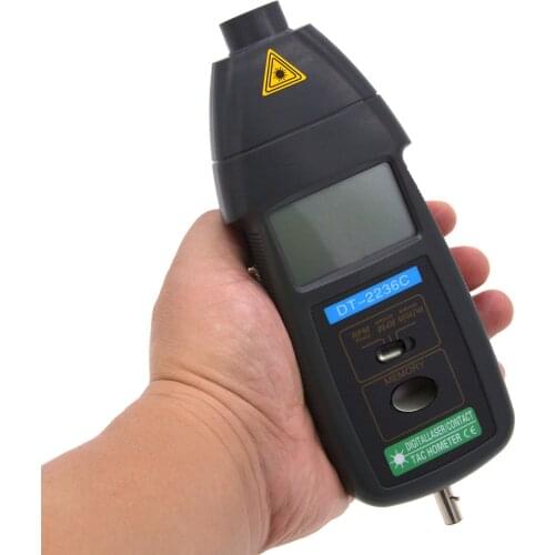 DT2236C Digital Contact & Non-contact Tach Tool Handheld Tachometer Tester RPM Speed Detector