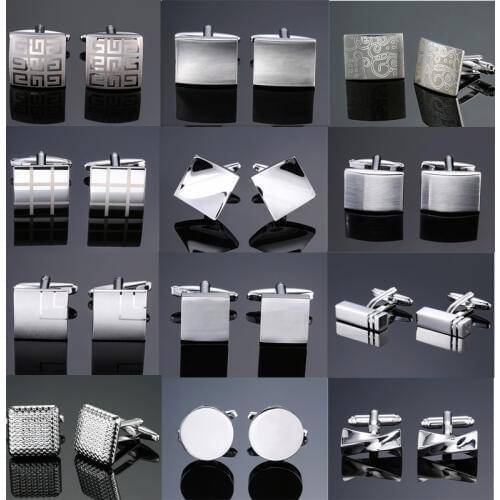 DY New high quality brass plated silvery laser Cufflinks fashion simple style men French shirt Cufflinks free shipping