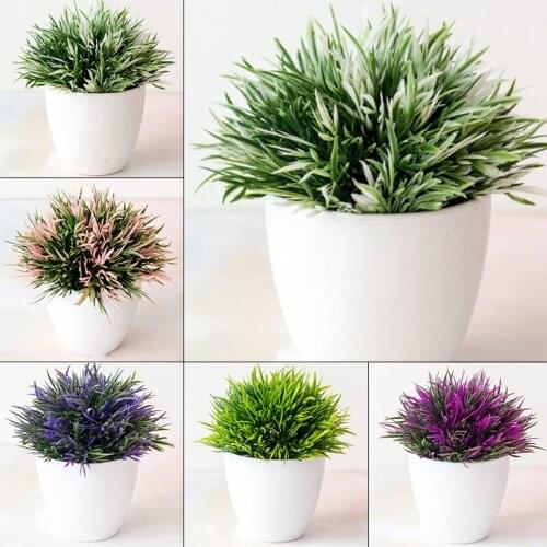 Artificial Green Pot Plant Bonsai Stimulation Grass Fake Leaf Plastic Plants With Potted Greenry Craft Home Desk Decoration