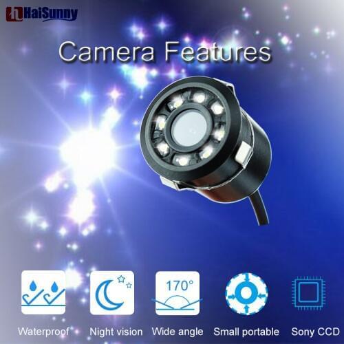 HaiSunny 8 LED Night Vision 18mm Car Parking Reverse Rear View Backup Camera With Full HD CCD Camcorder 170-Degree Wide View