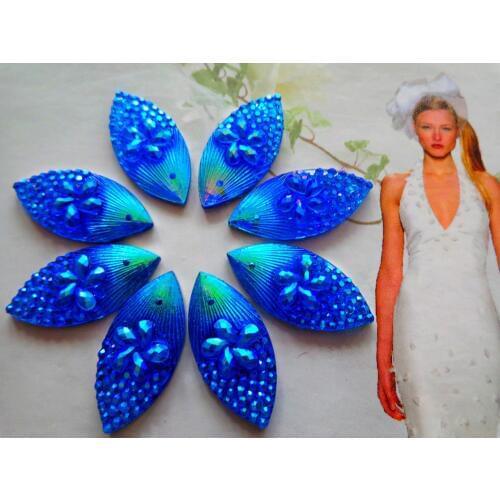 Sew on stones Rhinestones Navette shape flatback 11*24mm deep blue colour beads resin gemstones for dress 60pcs/lot