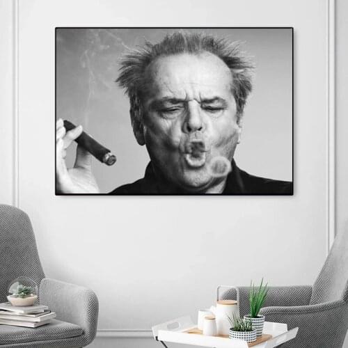 Jack Nicholson Cigar Canvas Painting Black and White Posters and Prints Wall Art Picture for Living Room Home Decoration Cuadros