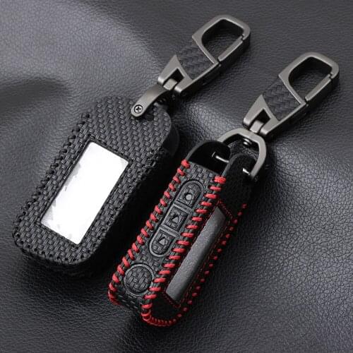 Carbon fiber style Leather Key Case Cover with Keychain Protector For Starline A93 A63 Car LCD Alarm Remote Controller
