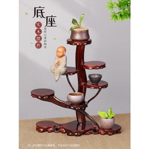 Mahogany furniture stone base teapot frame solid wood carving ancient frame purple clay pot step by step high antique mahogany b