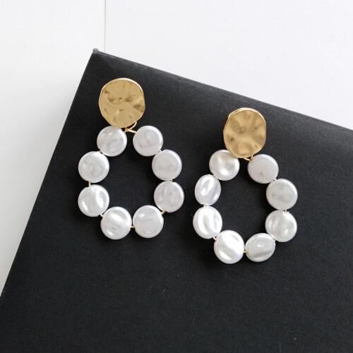 Fashion Women Simulated-pearl Round Stud Earrings for Women Piercing Flat pearl Flower Earrings jewelry accessories wholesale