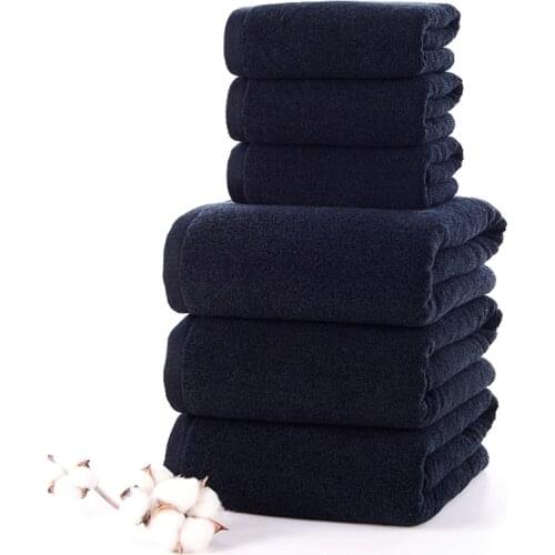 6PCS/SET Black White Cotton Bath Towel Set Thick Face Shower Towels for Home Bathroom Hotel Adults Kids toalha de banho, toalla